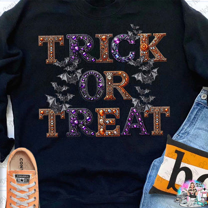 Trick or Treat Bats faux glitter Halloween 1014 SHIRT