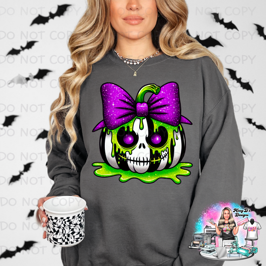 Black/White Striped Coquette Bow Jack-O-Lantern faux glitter SHIRT