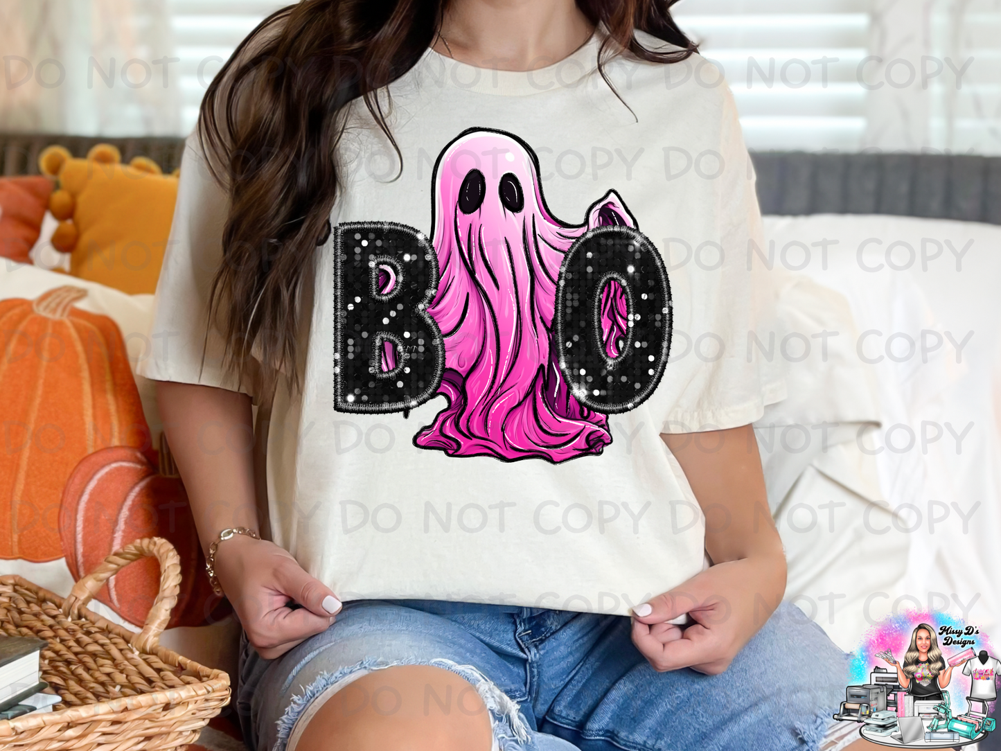 Pink Boo Ghost faux glitter Halloween SHIRT