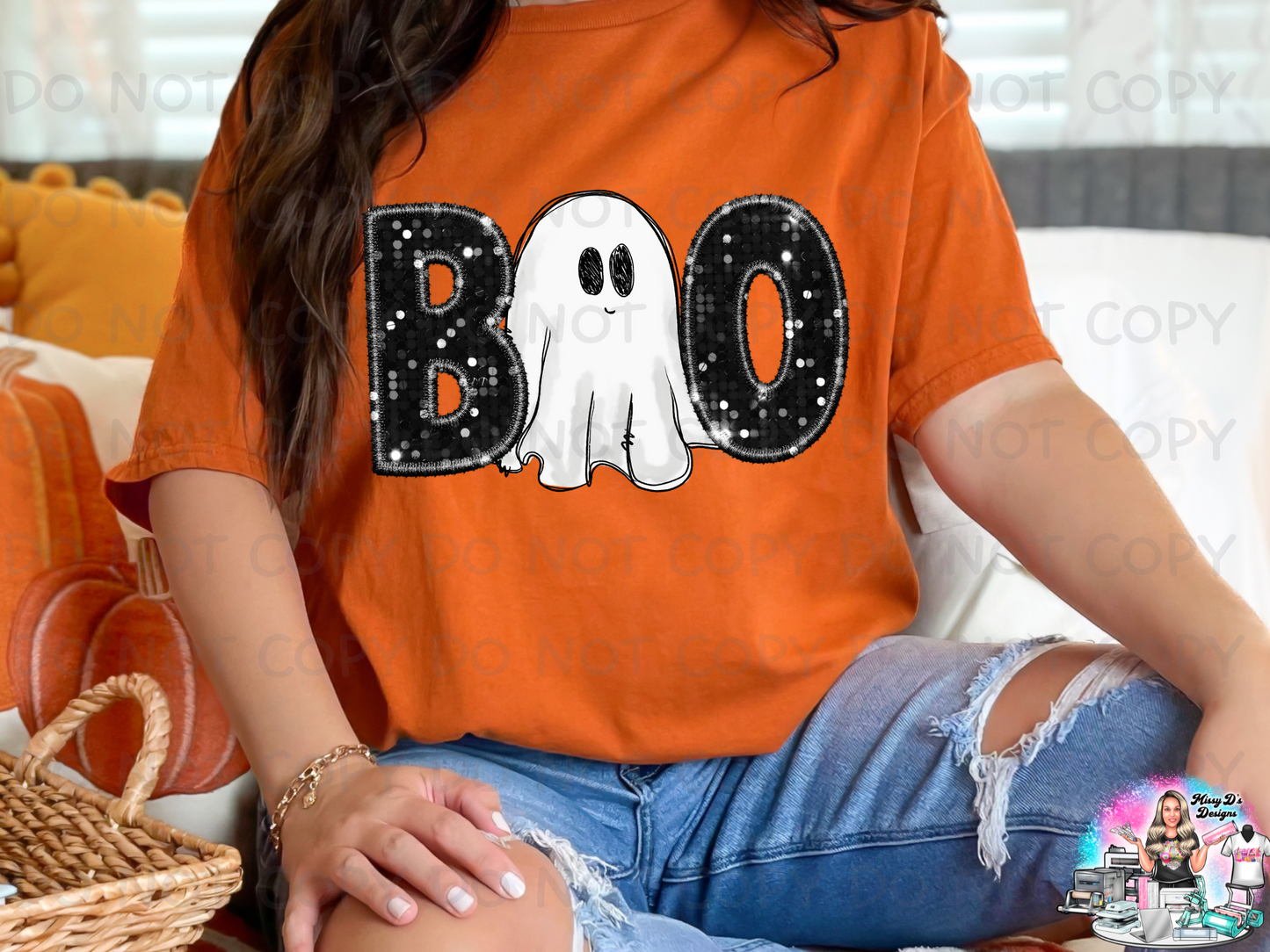 Boo Ghost faux glitter Halloween SHIRT