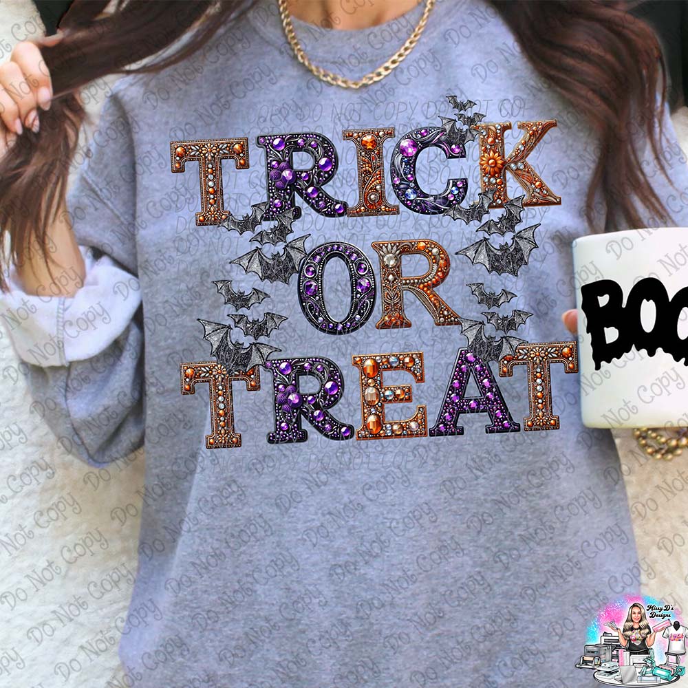 Trick or Treat Bats faux glitter Halloween 1014 SHIRT