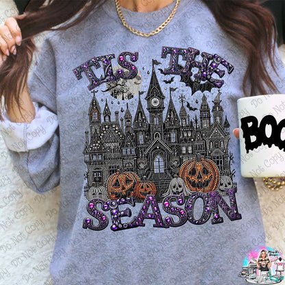 Tis the Season Haunted House faux glitter Halloween 1008 SHIRT