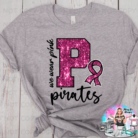 We Wear Pink Big Pink P Pirates faux glitter SHIRT