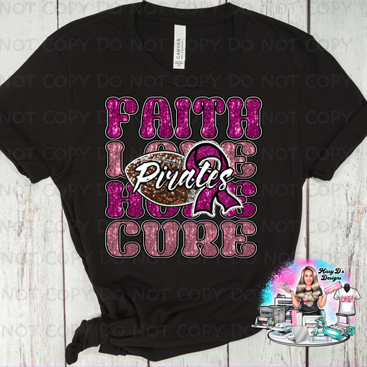 Pink Faith Love Hope Cure Pirate faux glitter SHIRT