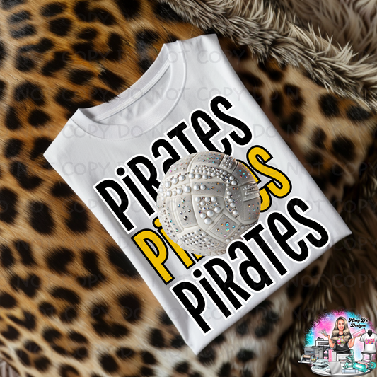 Pirate Black/Gold Rhinestone Volleyball SHIRT