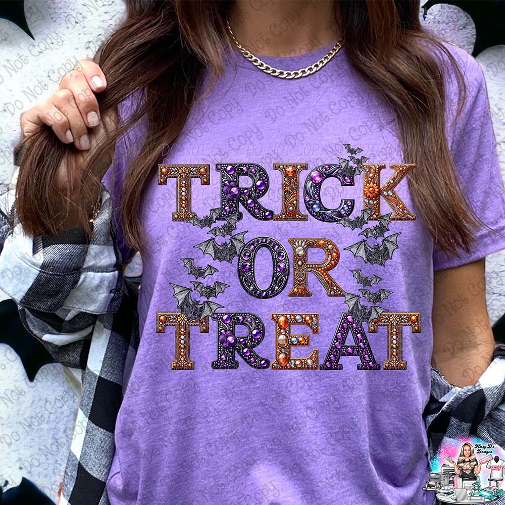 Trick or Treat Bats faux glitter Halloween 1014 DTF TRANSFER