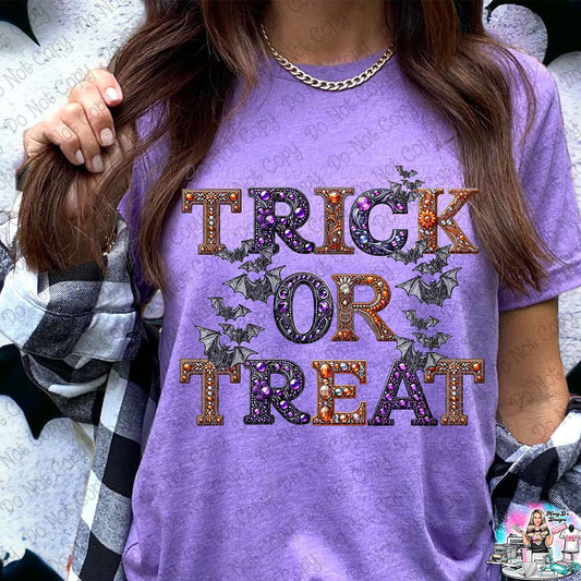 Trick or Treat Bats faux glitter Halloween 1014 DTF TRANSFER