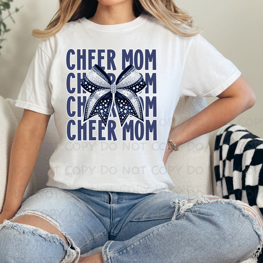 Warriors Cheer Mom blue/White Bow SHIRT