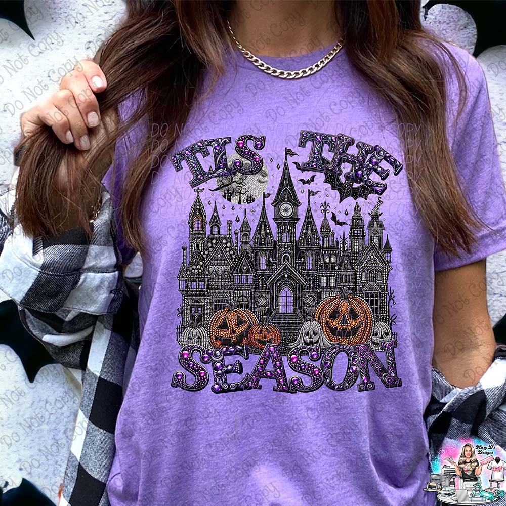 Tis the Season Haunted House faux glitter Halloween 1008 SHIRT