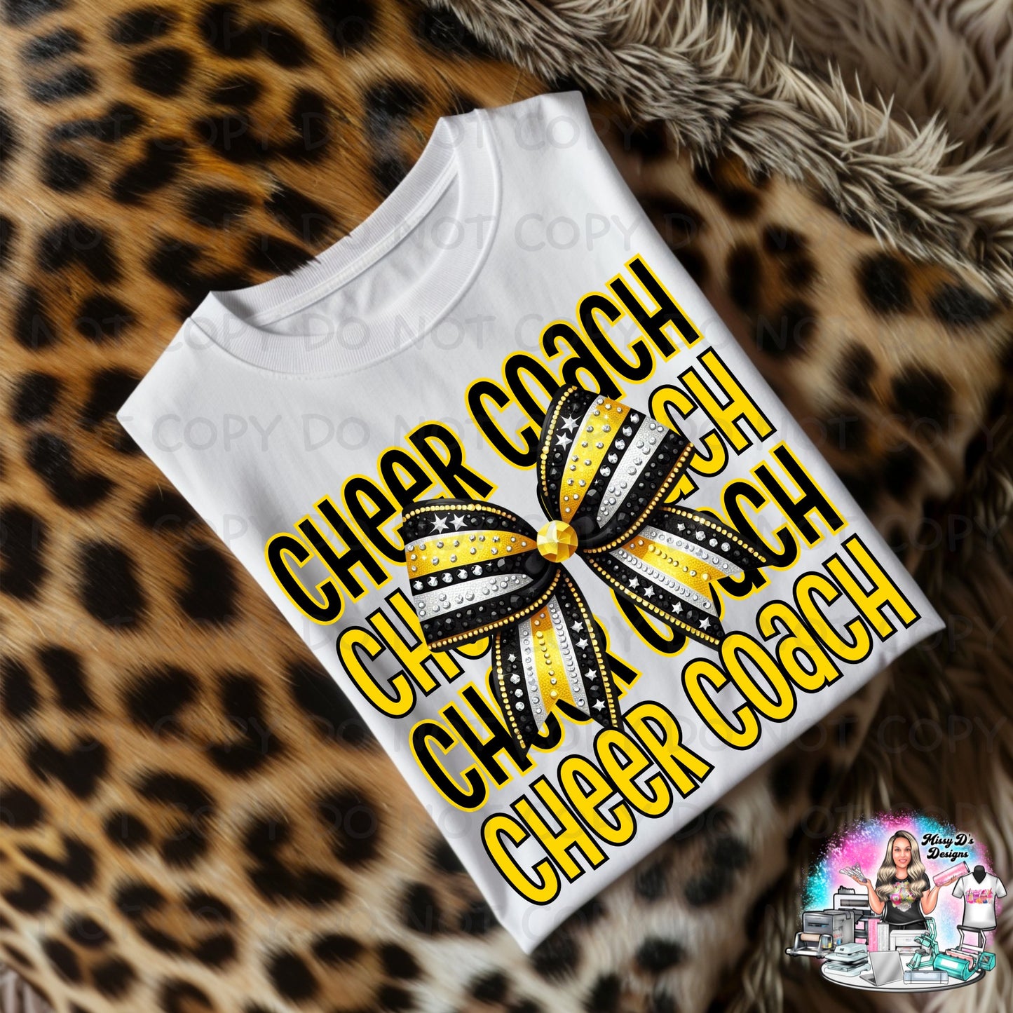 Cheer Coach Coquette Bow black/yellow-gold DTF TRANSFER