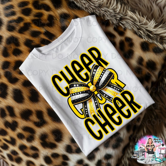 Cheer Coquette Bow black/yellow-gold DTF TRANSFER