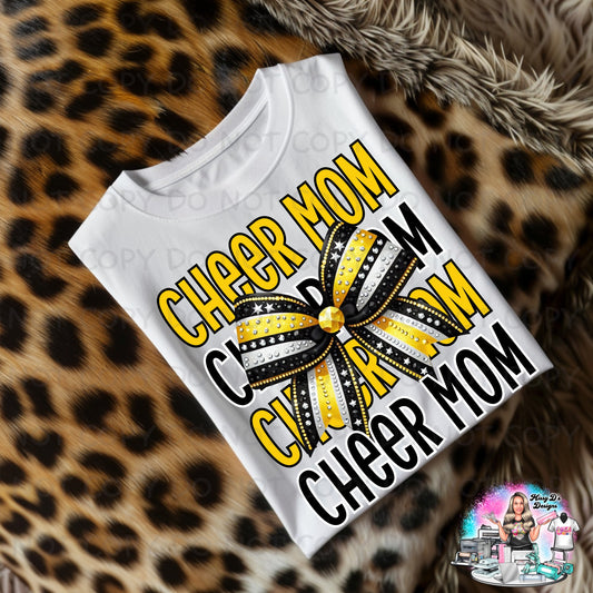 Cheer Mom Coquette Bow black/yellow-gold DTF TRANSFER