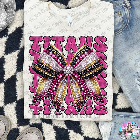 Titans pink faux rhinestone coquette Bow SHIRT