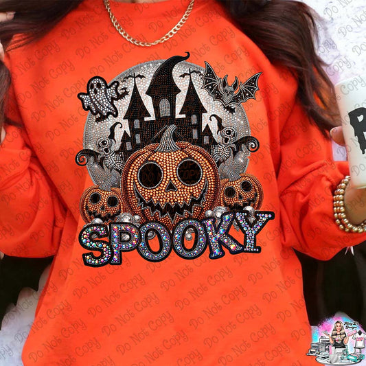 Spooky Jack O Lantern Haunted House  faux glitter Halloween 1013 SHIRT