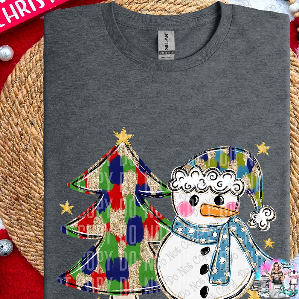 Watercolor Christmas Tree Snowman DTF Transfer