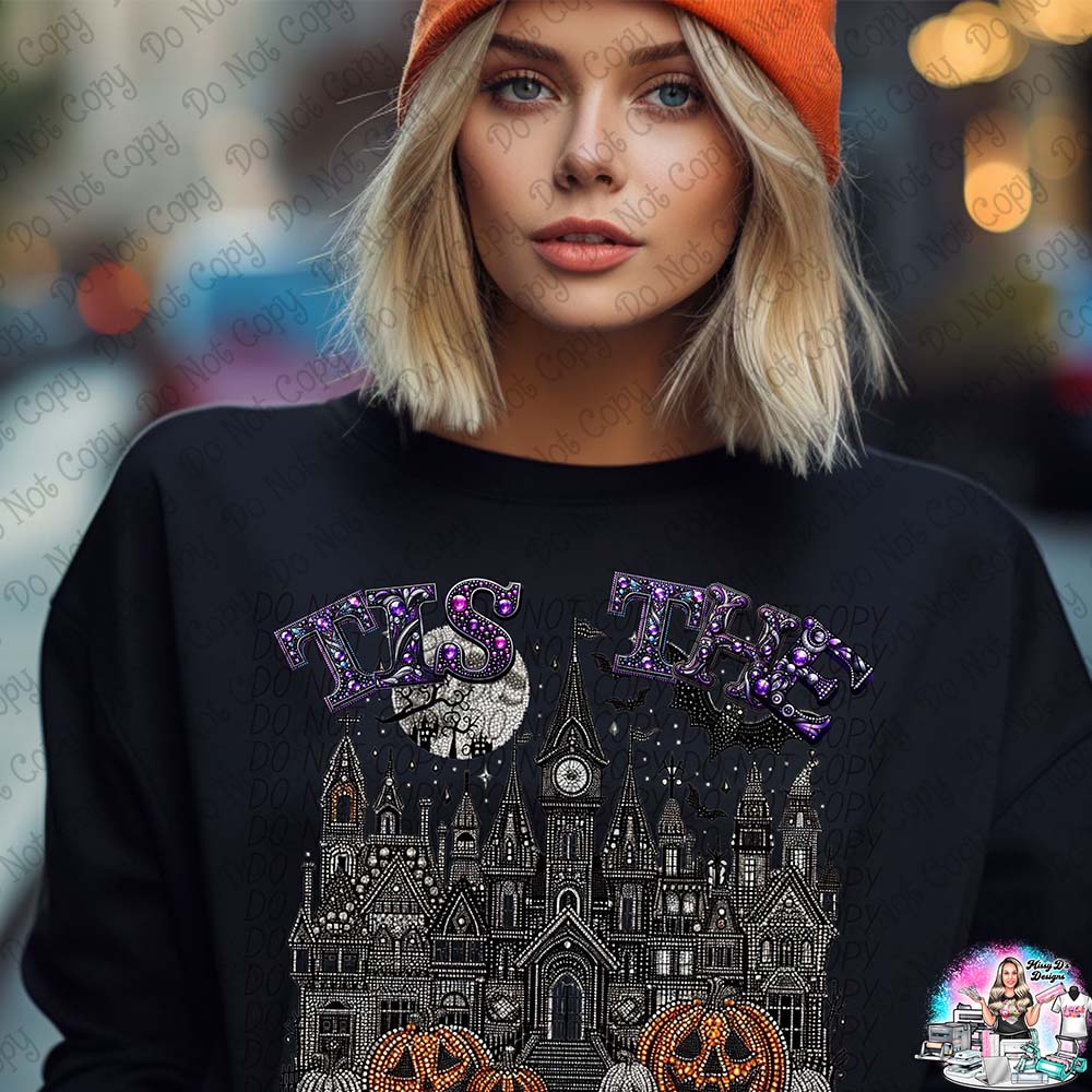 Tis the Season Haunted House faux glitter Halloween 1008 SHIRT