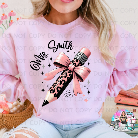 Personalized Teacher Pink Leopard Coquette Bow SHIRT