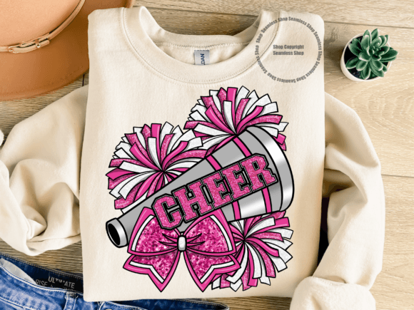 Pink Faux Glitter Cheer DTF TRANSFER