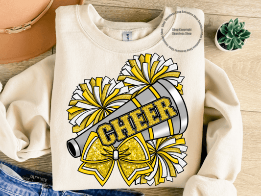 Yellow Faux Glitter Cheer DTF TRANSFER