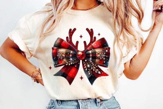 Rudolph Plaid Bow Christmas SHIRT