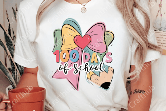 100 days of school pink coquette bow DTF TRANSFER