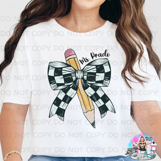 Personalized Checkered Coquette Pencil Teacher SHIRT