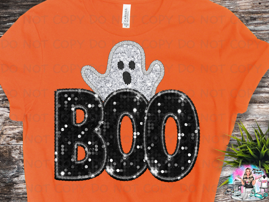 Boo Peeking Ghost faux glitter Halloween SHIRT