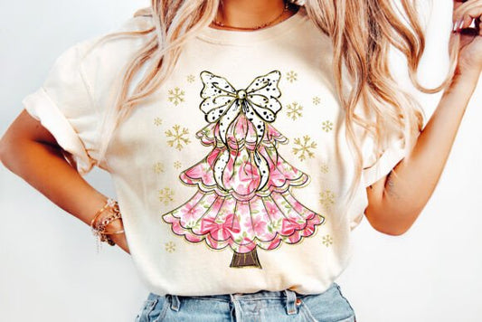 Pink Floral Christmas Tree SHIRT