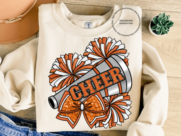 Orange Cheer Faux Glitter DTF TRANSFER