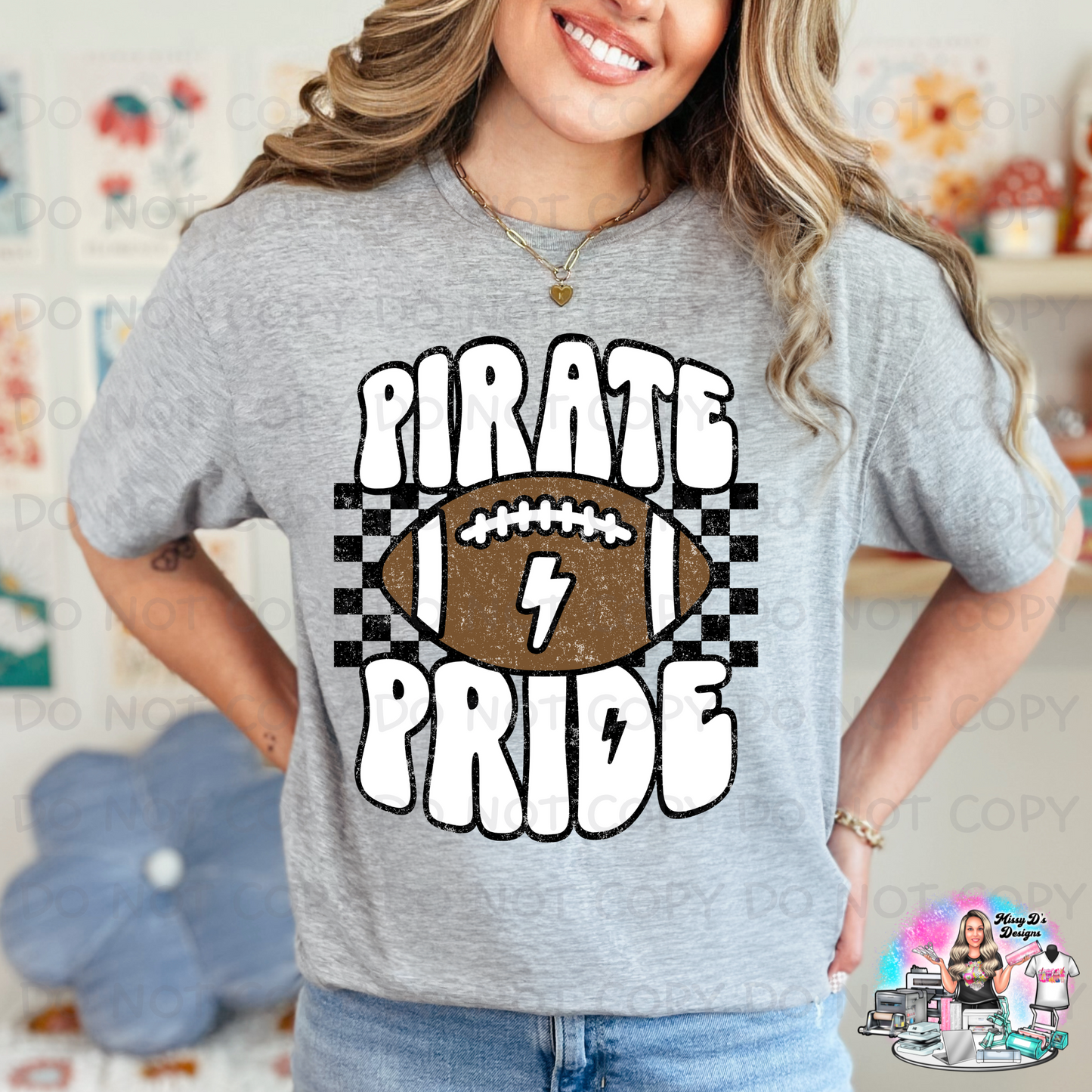 pirate pride bubble letters football 1005 SHIRT