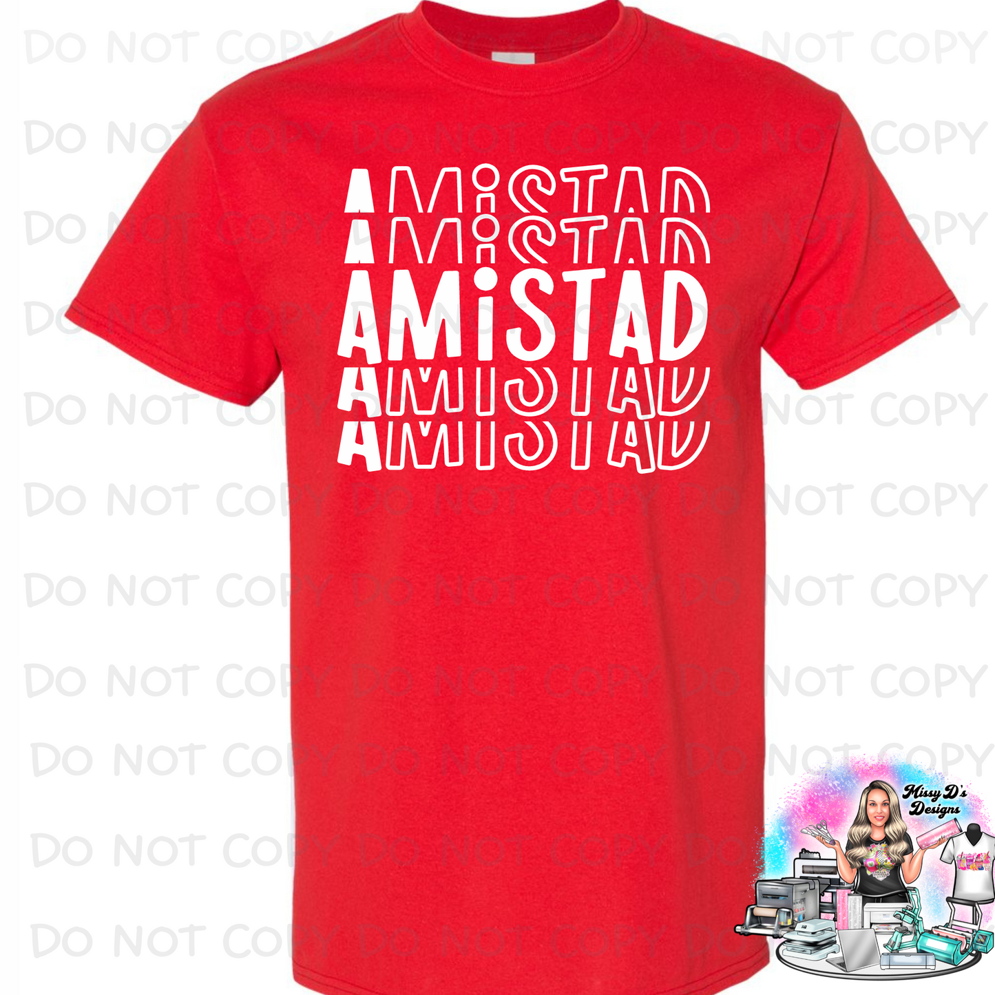 AmiSTAD friendship stacked funky font Red  HOUSE Shirt