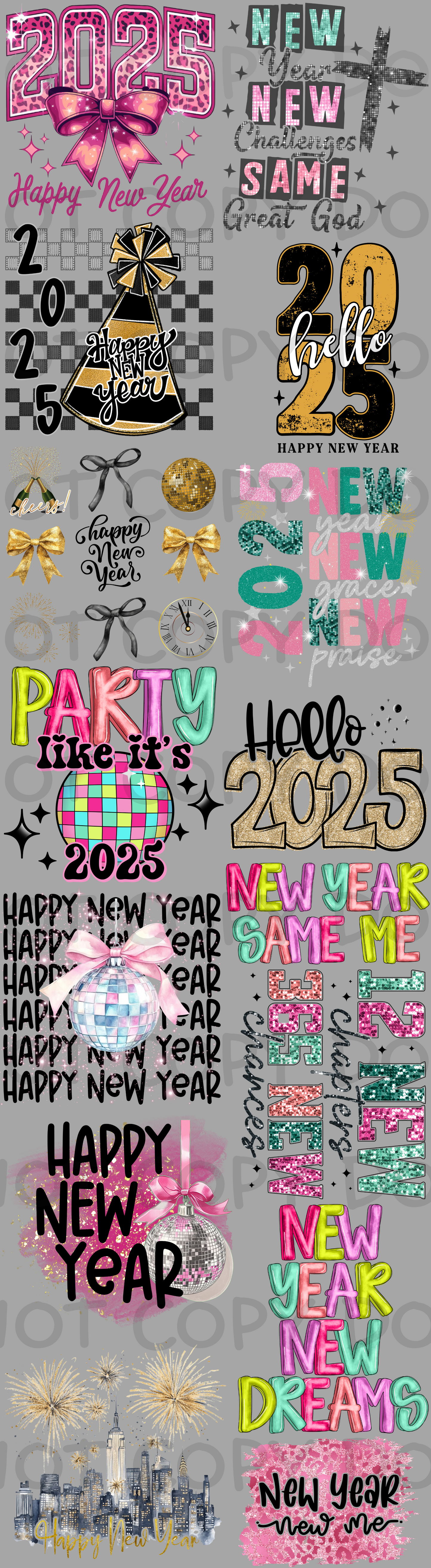 22 x 80 inch New Years Pre-made Premade Gang Sheet