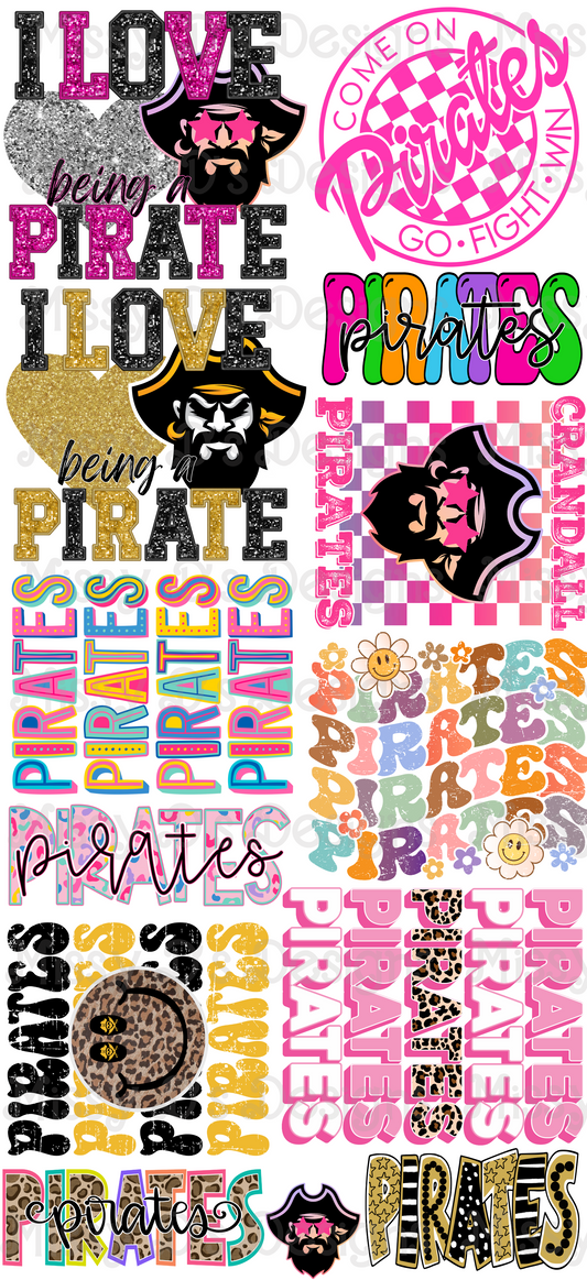 Colorful Pirates Mascot Pre-Made DTF Gang Sheet 22 x 48 inches